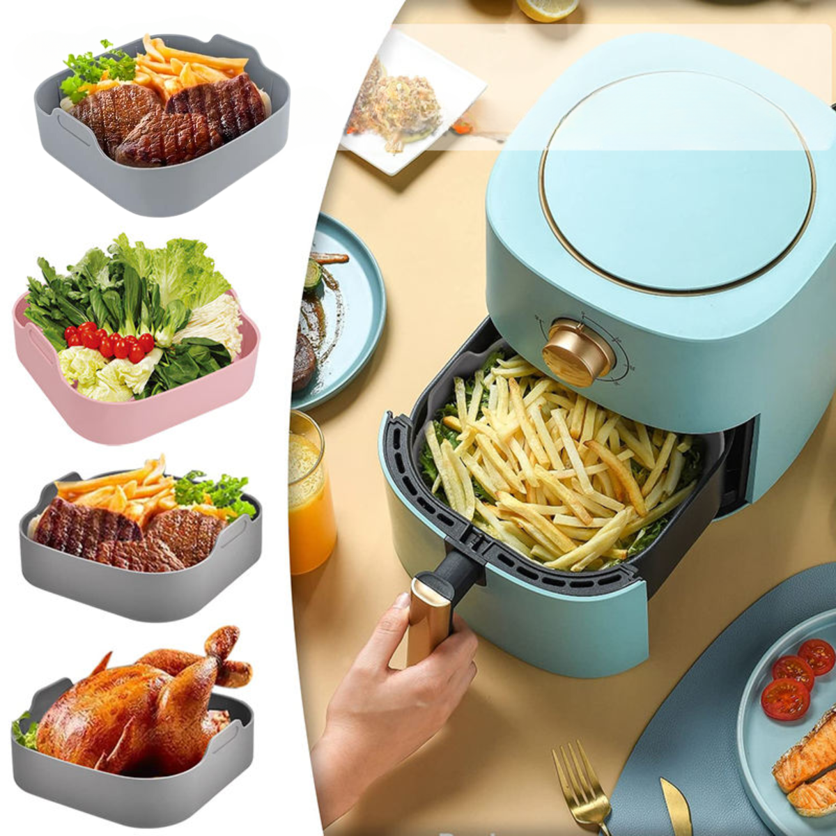 Forma De Silicone Quadrada Para Airfryer